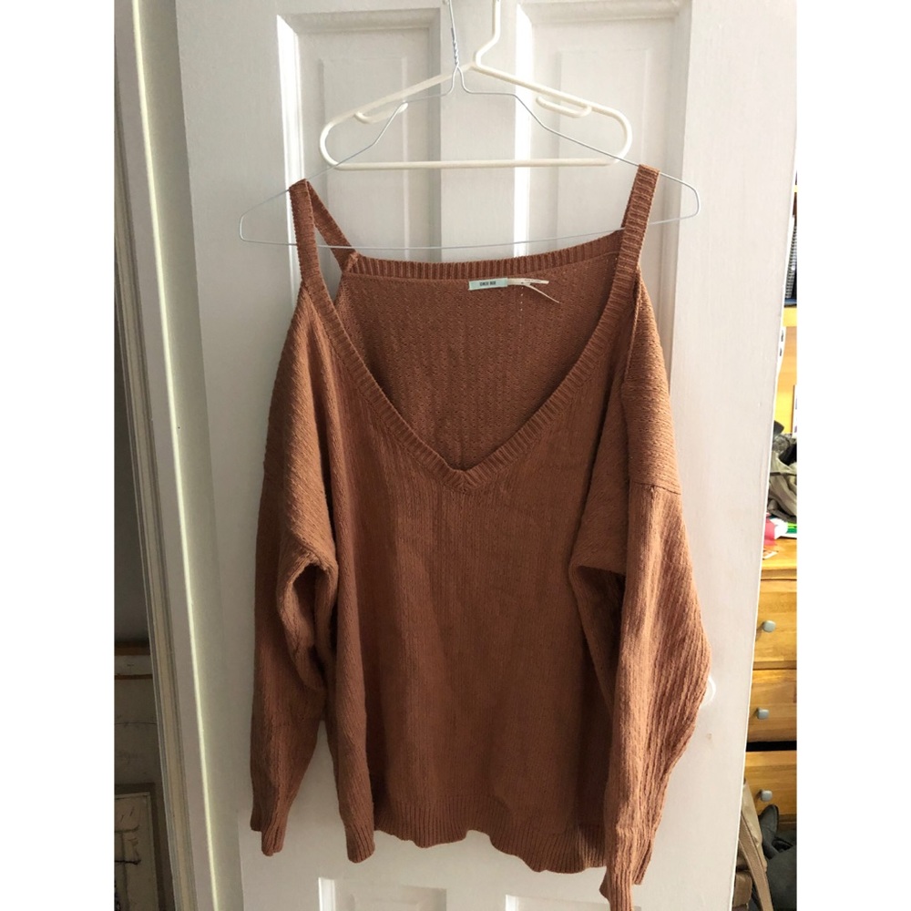 Chocolate brown, off the shoulder sweater